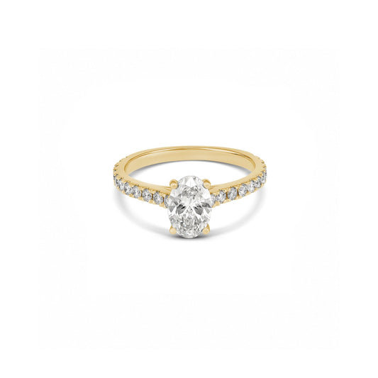 1ct Oval Solitaire Diamond With Pavé Band in 18ct Yellow Gold
