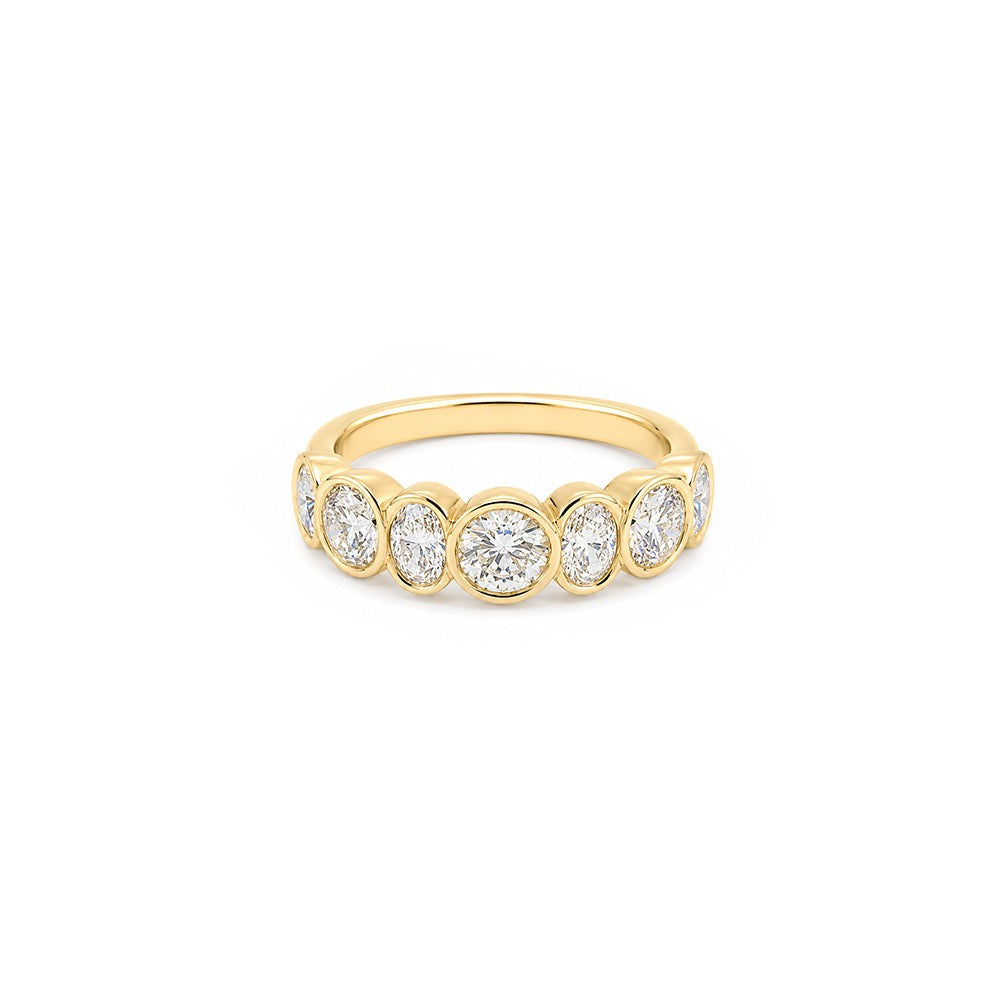 Bezel Set Oval and Round Diamond Wedding Ring