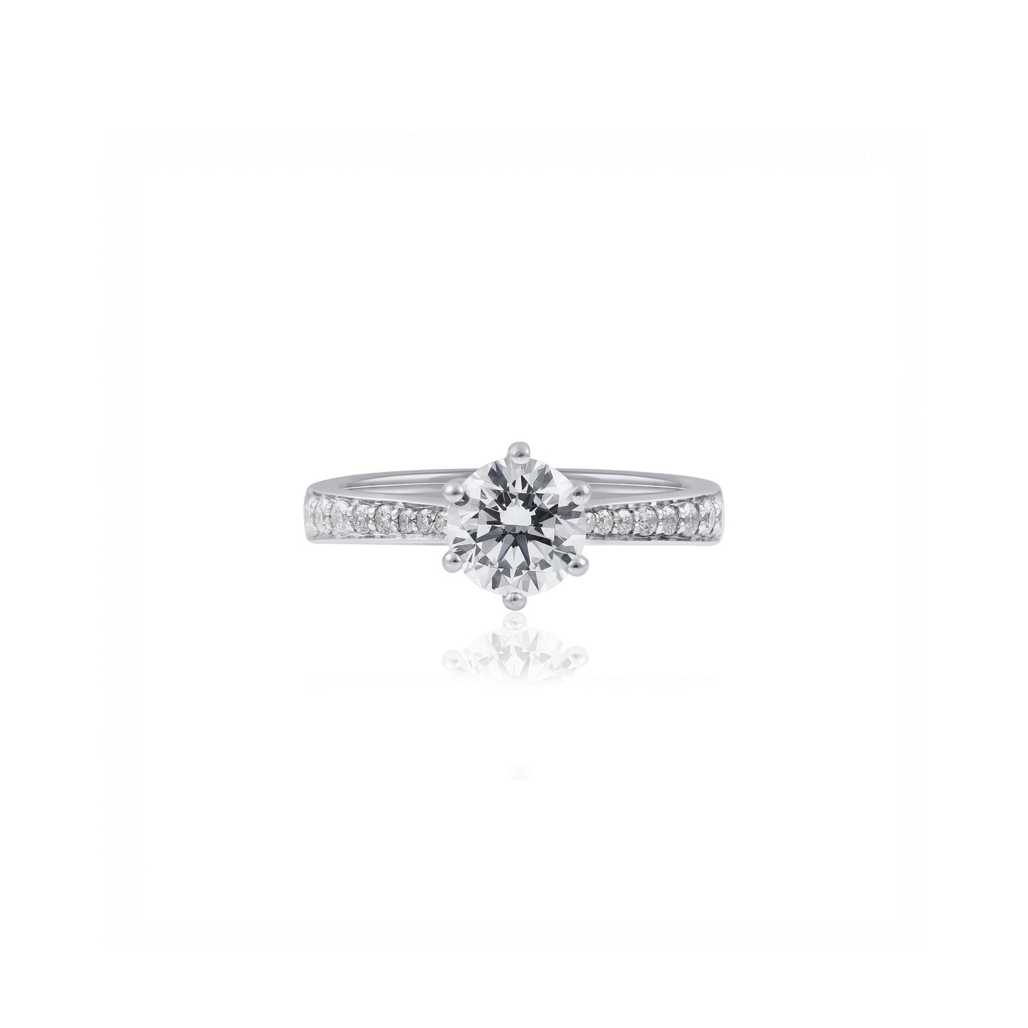 Platinum 1ct Round Engagement Ring with Diamond Set Tapered Band