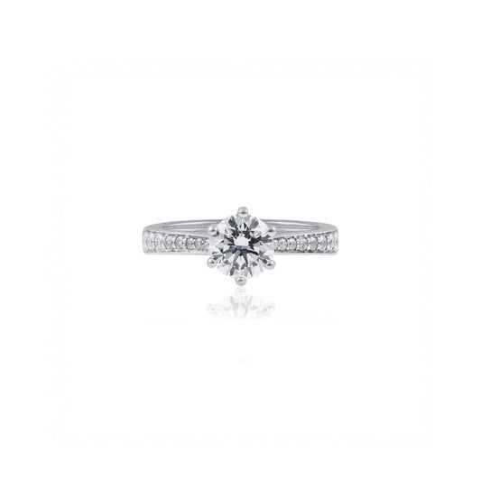 Platinum 1ct Round Engagement Ring with Diamond Set Tapered Band
