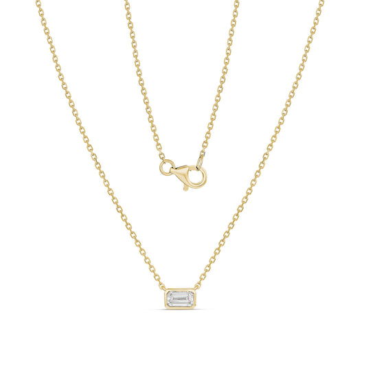9ct Yellow Gold East-West Emerald Cut Diamond Necklace