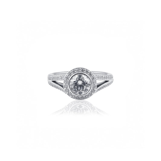 Round Split band Halo Diamond Ring