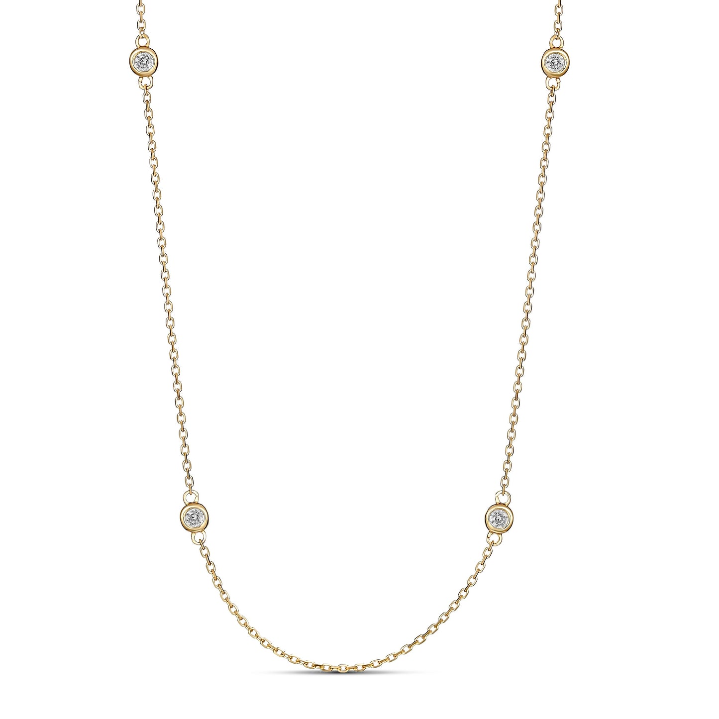 18ct Yellow Gold Diamond Station Bezel Necklace