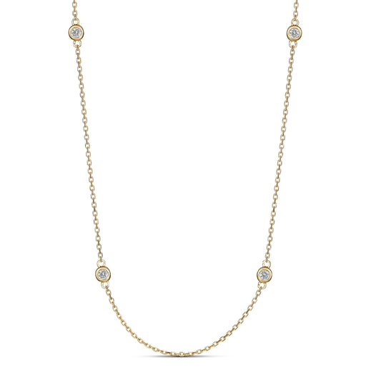 18ct Yellow Gold Diamond Station Bezel Necklace