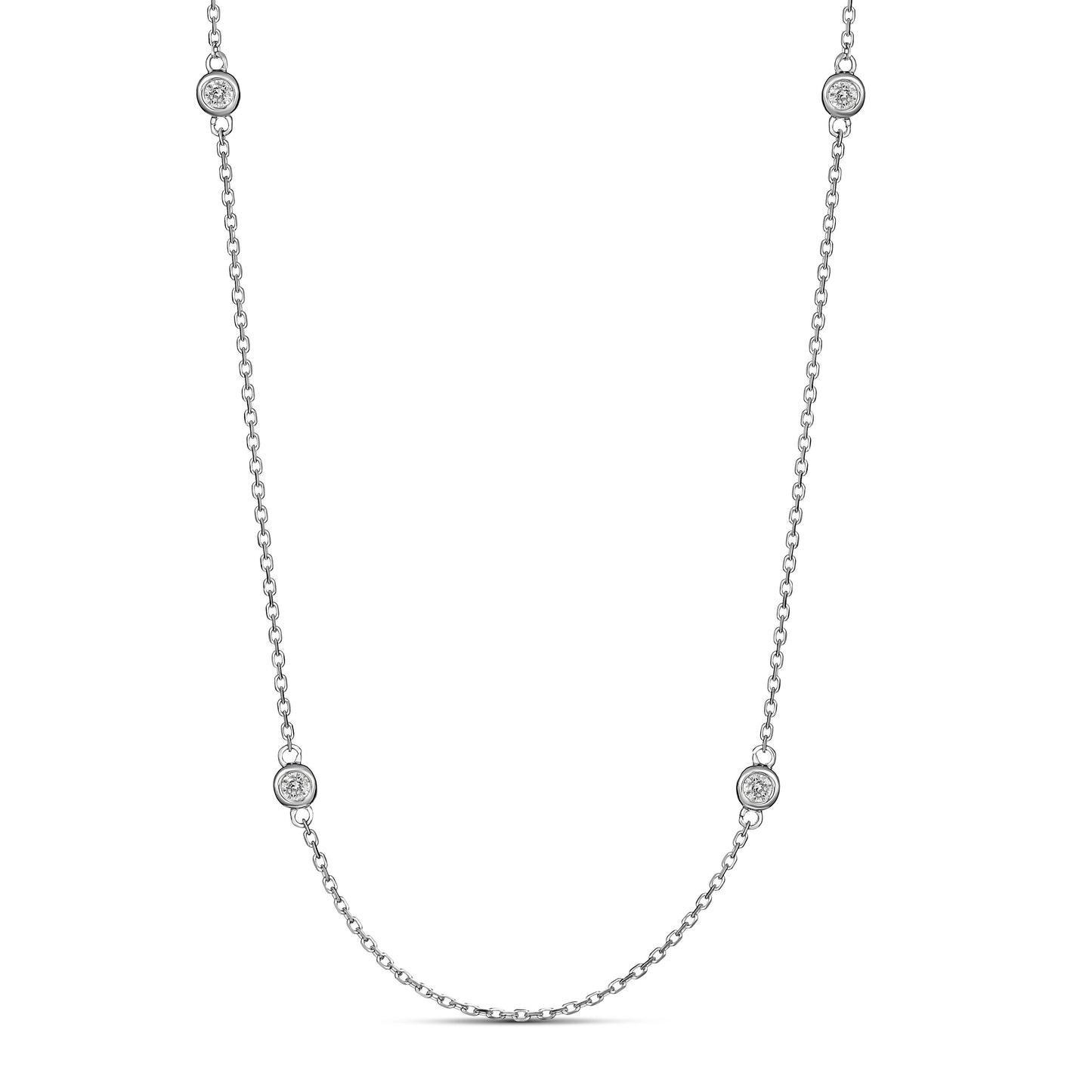 18ct White Gold Diamond Station Bezel Necklace