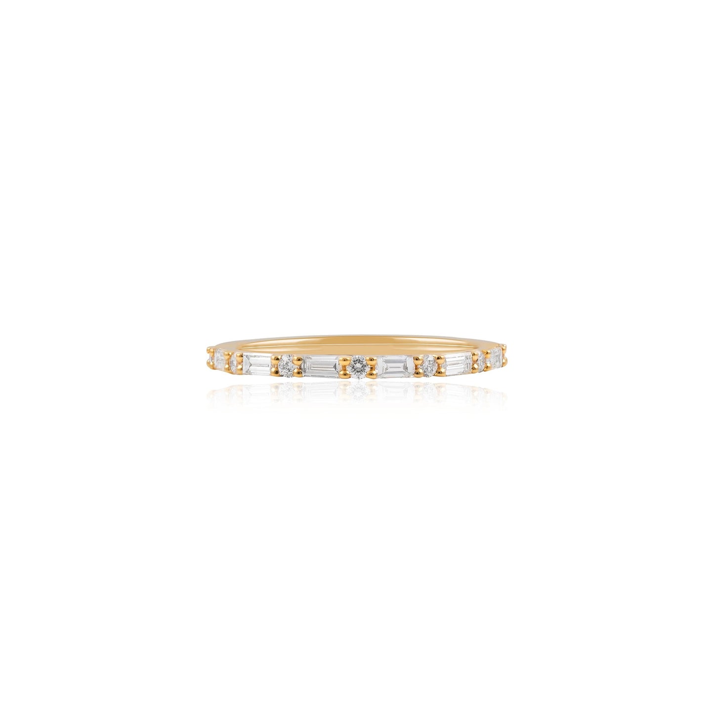 18ct Yellow Gold Baguette & Round Diamond Wedding Ring