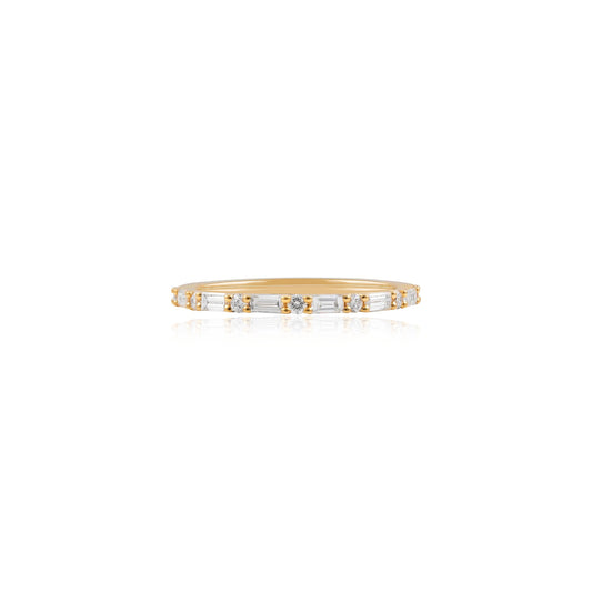 18ct Yellow Gold Baguette & Round Diamond Wedding Ring