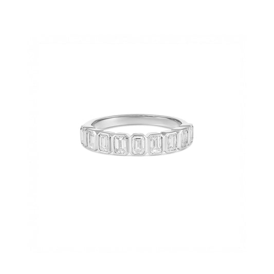 18ct White Gold Emerald Cut Diamond Wedding Ring