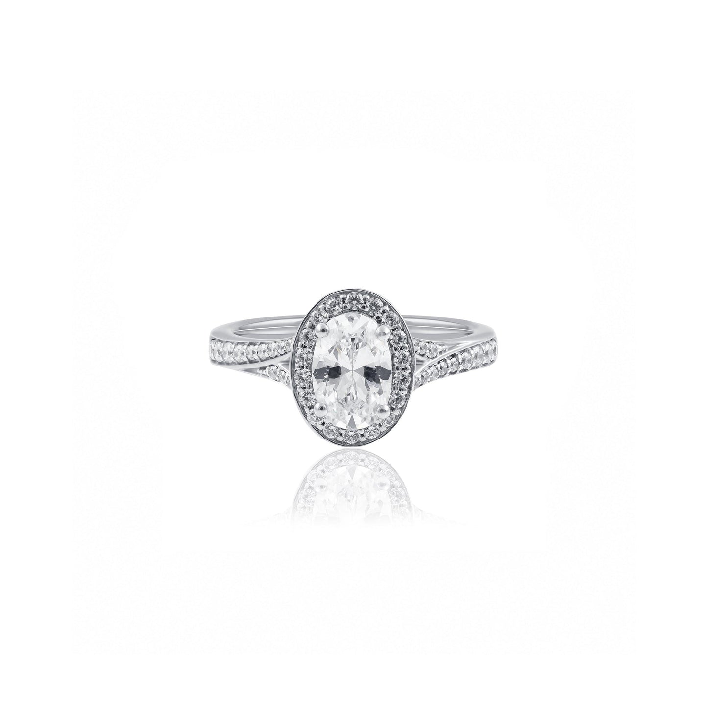 1ct Oval Solitaire Halo Engagement Ring with a Split Pavé Band