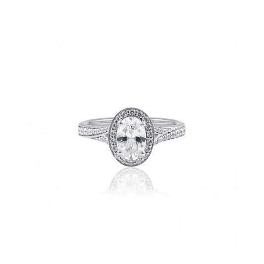 1ct Oval Solitaire Halo Engagement Ring with a Split Pavé Band