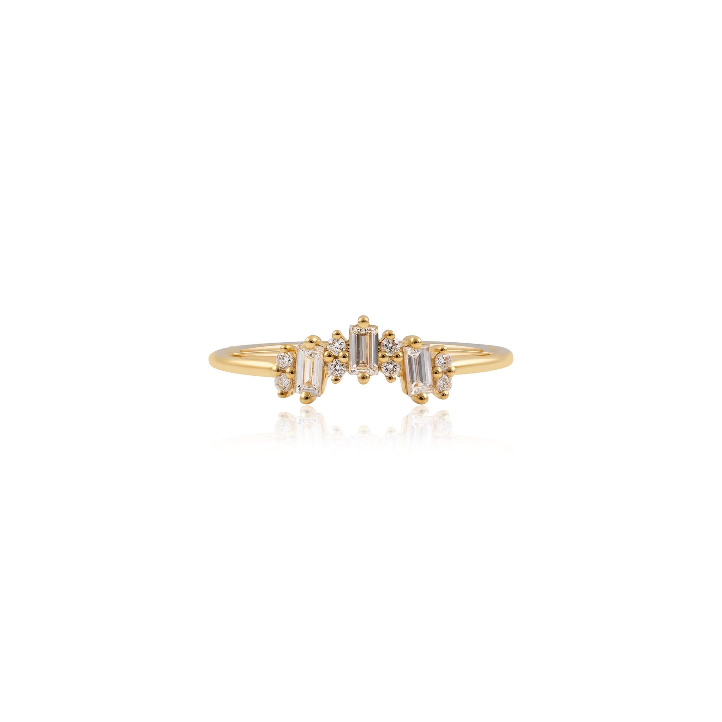 Baguette and Round Diamond Crown Ring