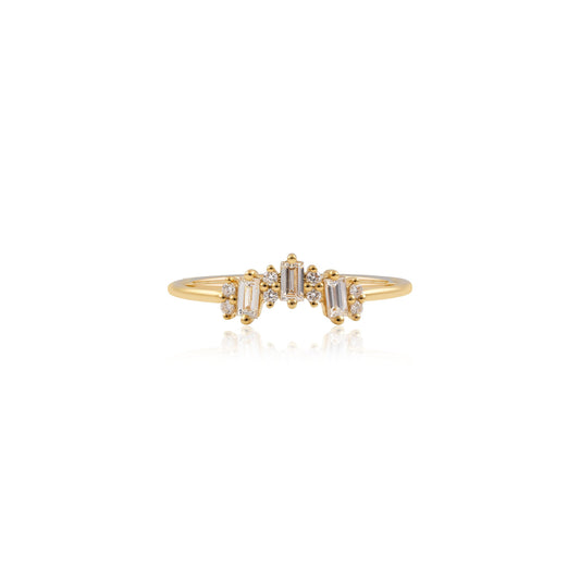 Baguette and Round Diamond Crown Ring