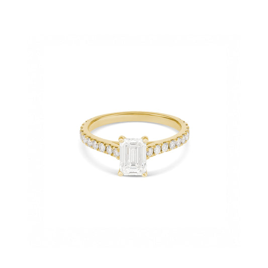 1ct Emerald Solitaire Ring with Pavé Band