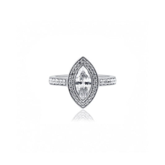 1ct Platinum Marquise Lab Grown Halo Diamond Engagement Ring