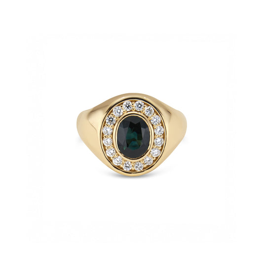 Men's Australian Teal Sapphire Signet Ring