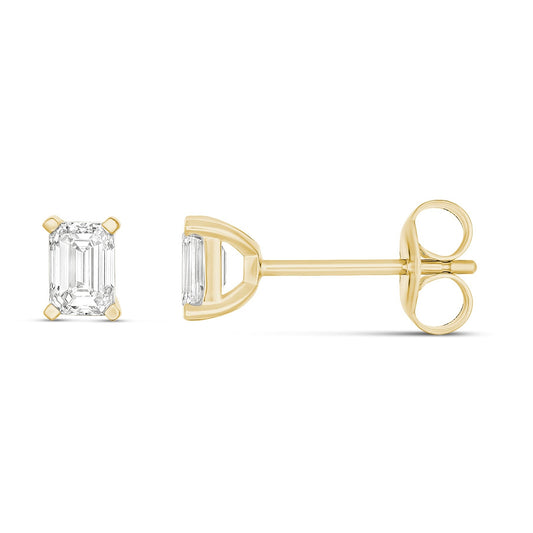 9CT Yellow Gold Emerald Claw Set Diamond Studs