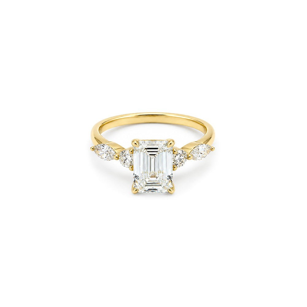 3.08ct Emerald Engagement Ring Featuring Marquise & Round Diamond Accents