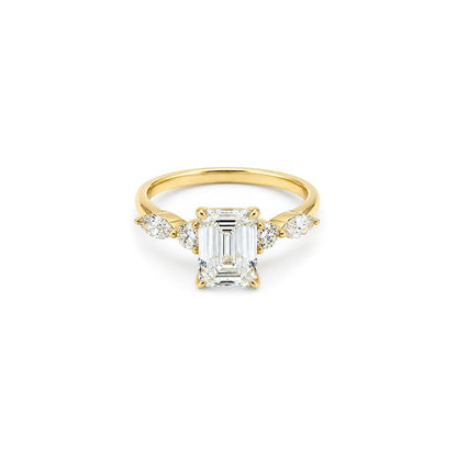 3.08ct Emerald Engagement Ring Featuring Marquise & Round Diamond Accents