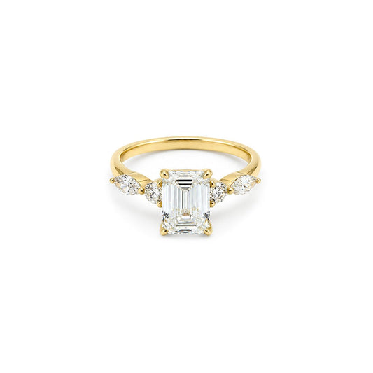 3.08ct Emerald Engagement Ring Featuring Marquise & Round Diamond Accents