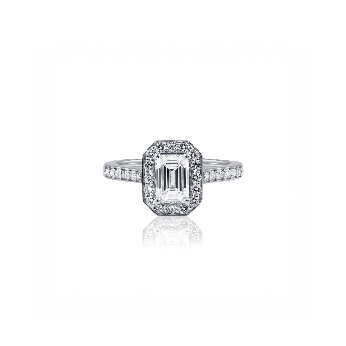 Platinum Emerald Cut Halo Diamond Engagement Ring