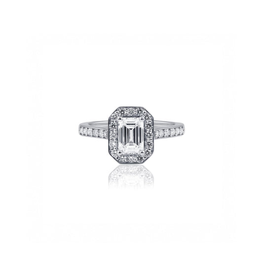 Platinum Emerald Cut Halo Diamond Engagement Ring