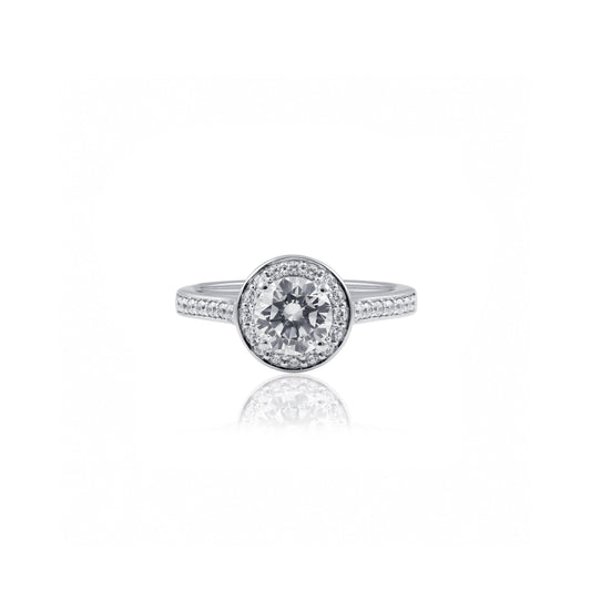 1ct Round Halo Engagement Ring in Platinum