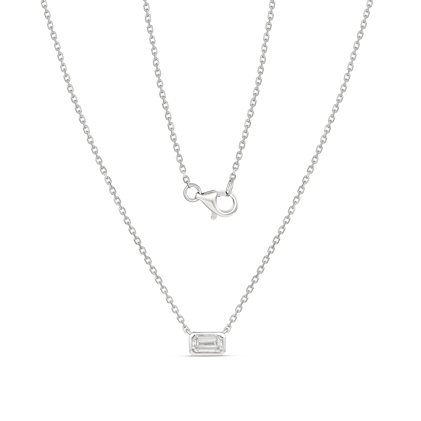 9ct White Gold East-West Emerald Cut Diamond Necklace