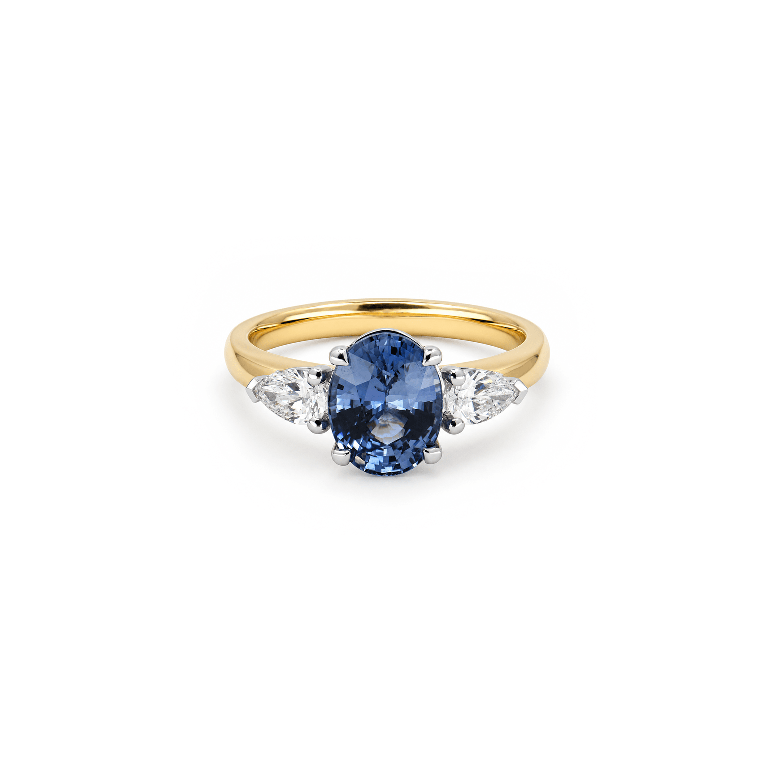 2.36ct Oval Ceylon Sapphire & Pear Diamond Trilogy Ring