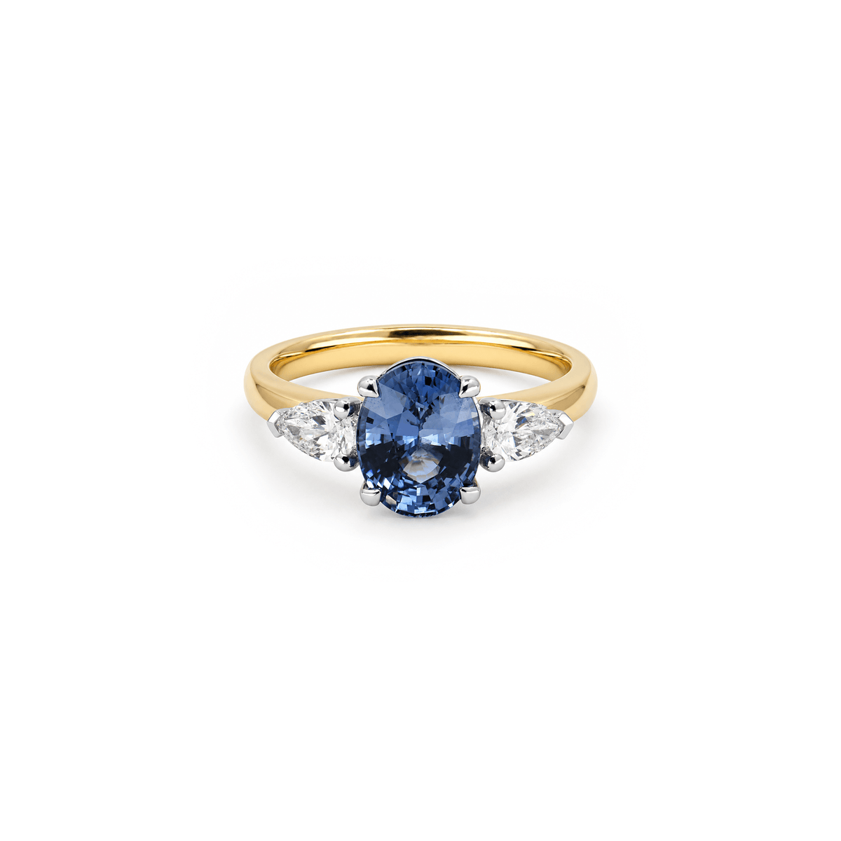 2.36ct Oval Ceylon Sapphire & Pear Diamond Trilogy Ring