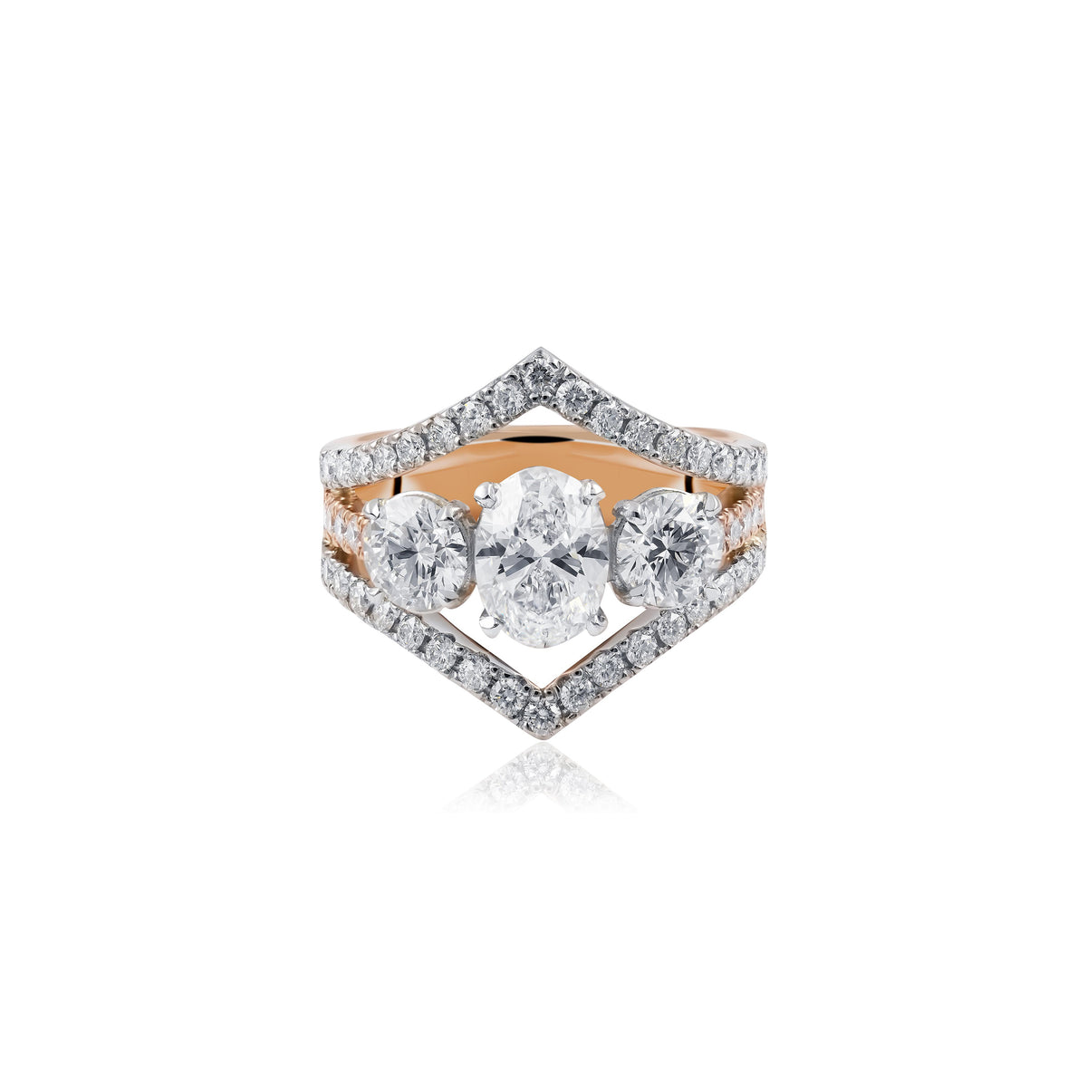 3.46ct Rose Gold & Platinum Diamond Trilogy Ring