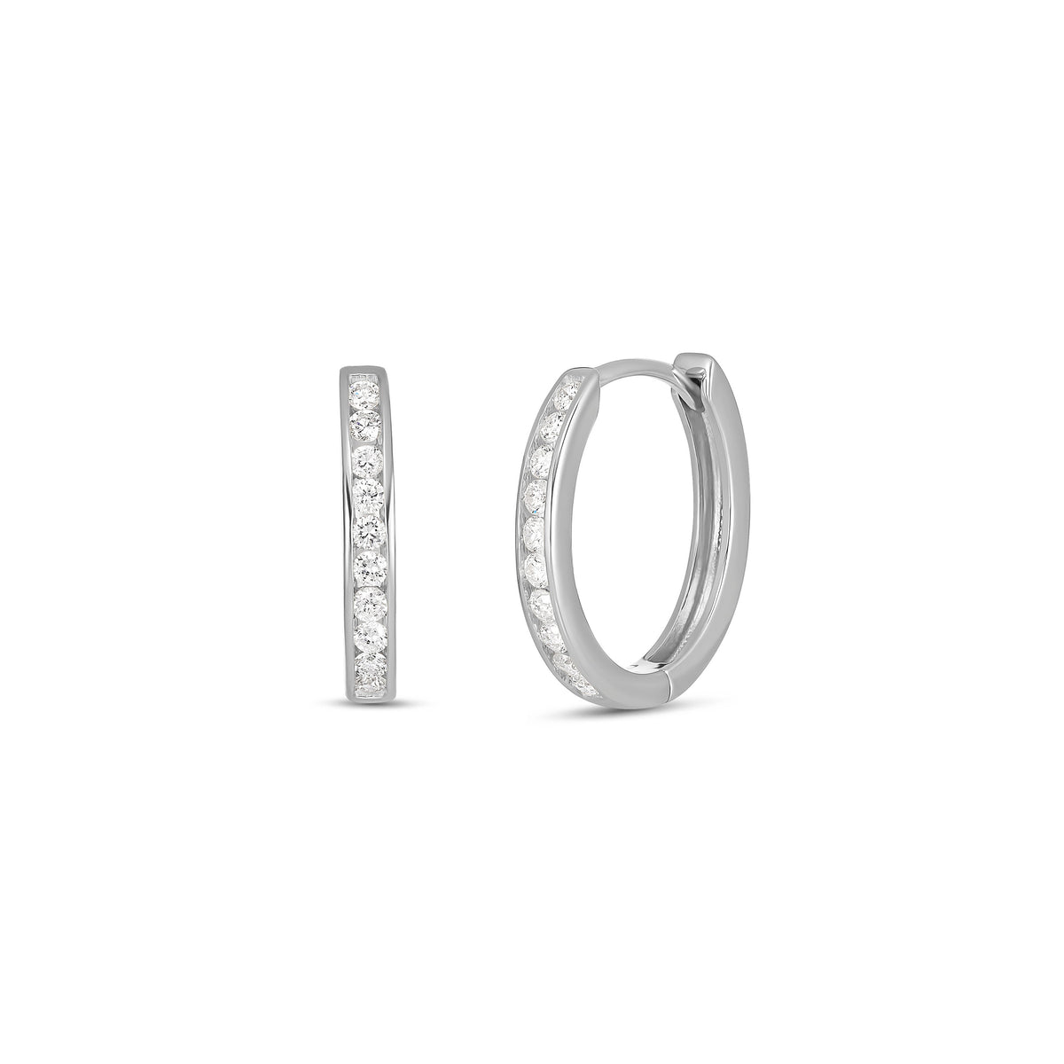 9ct White Gold Channel Set Diamond Huggie Earrings