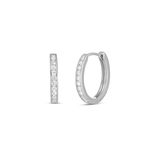 9ct White Gold Channel Set Diamond Huggie Earrings