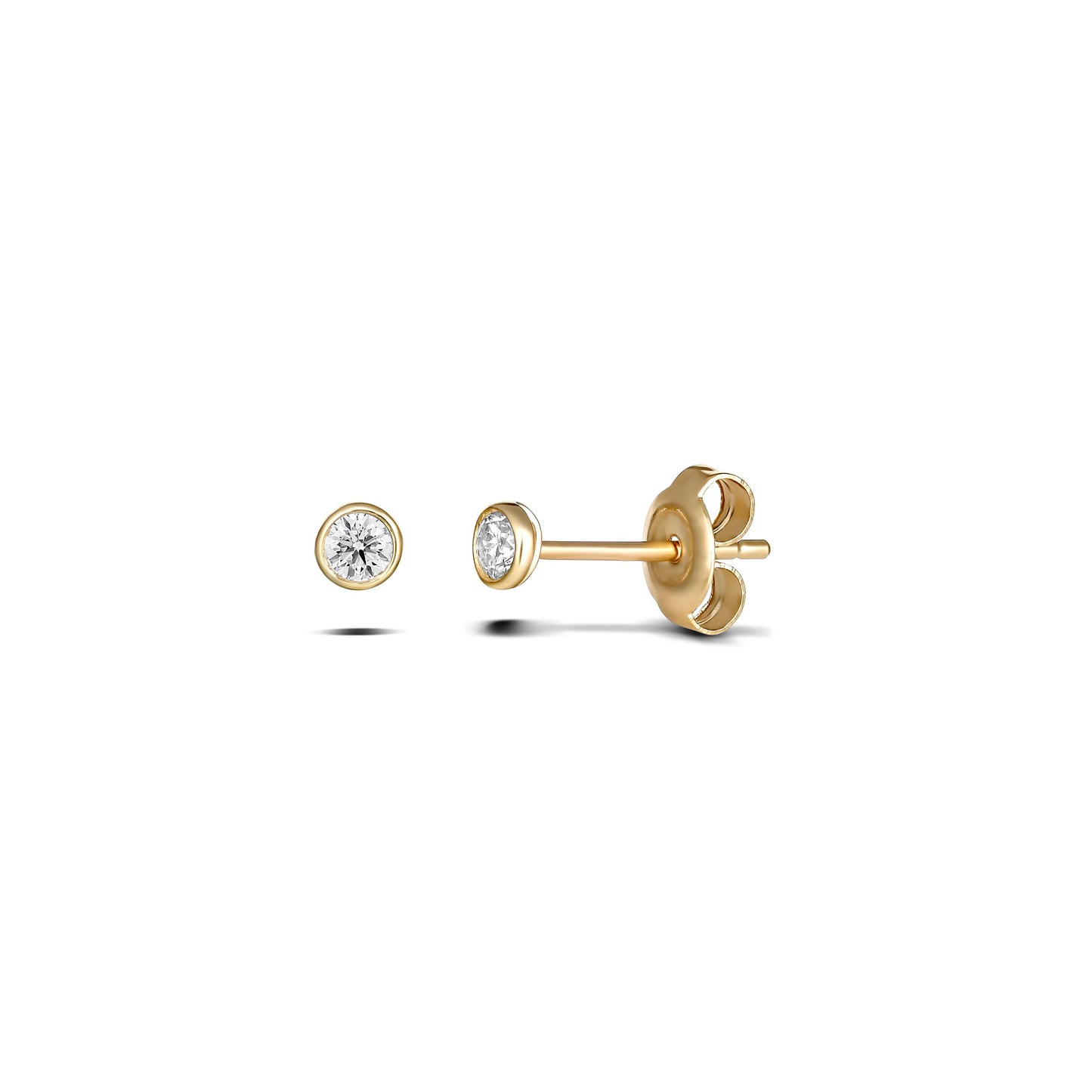 9ct Yellow Gold Bezel Set Diamond Stud Earrings