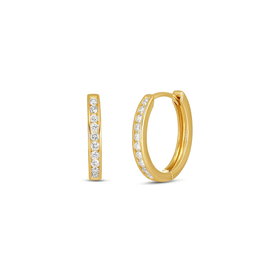 9ct Yellow Gold Channel Set Diamond Huggie Earrings