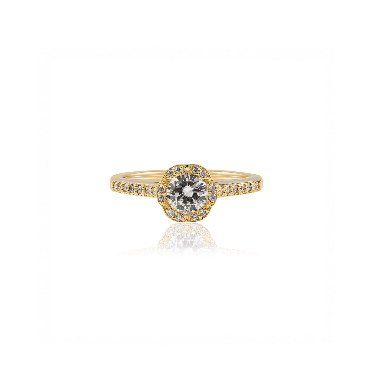 Art Deco Round Brilliant Halo Diamond Engagement Ring