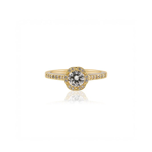 Art Deco Round Brilliant Halo Diamond Engagement Ring