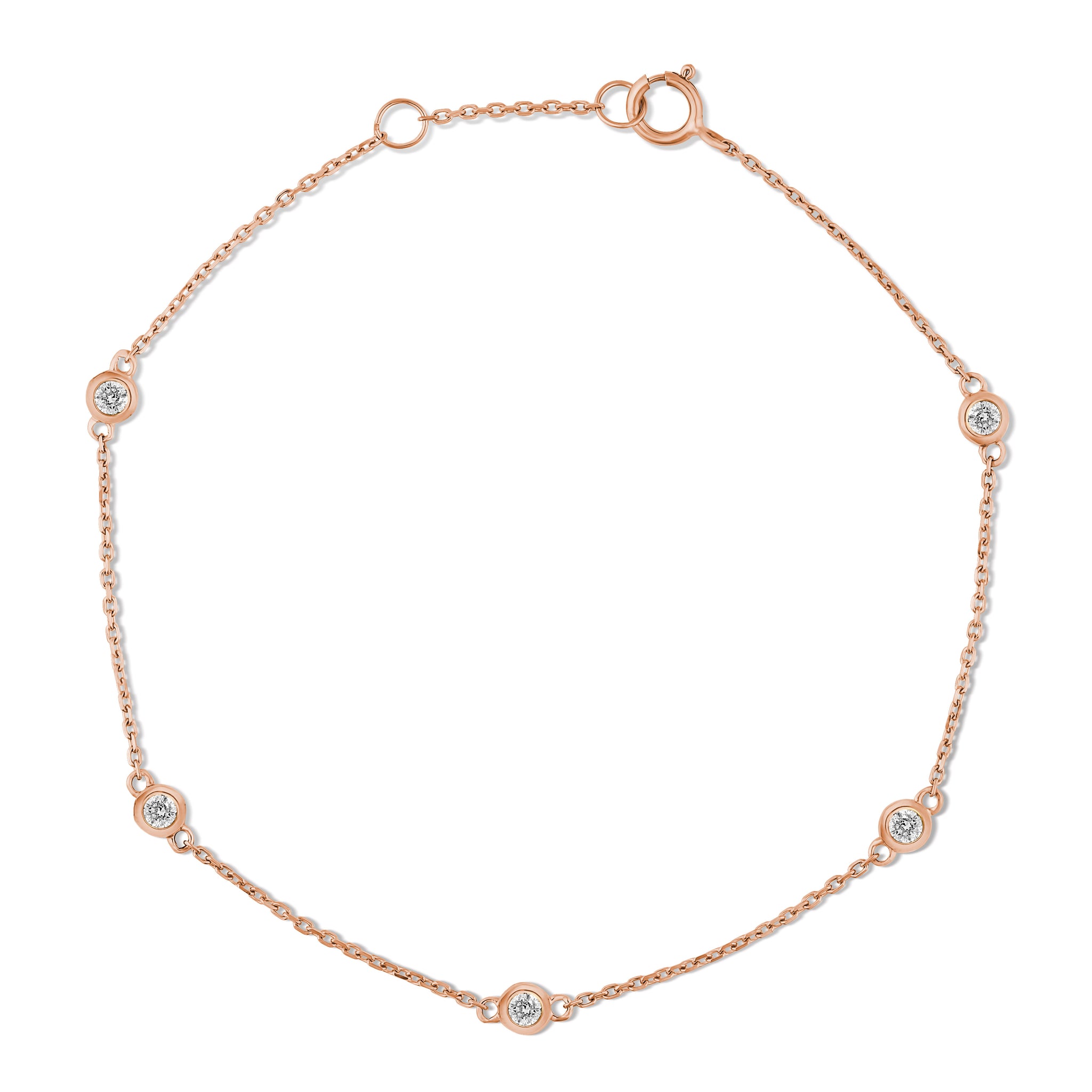 9CT Rose Gold Bracelet with 5 Brilliant Bezel-Set Diamonds