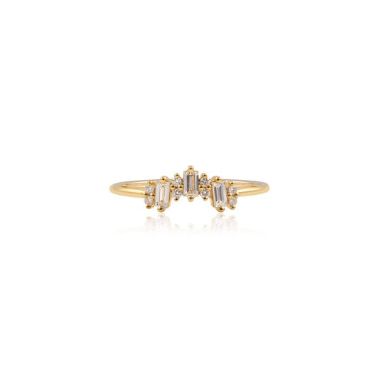 Baguette and Round Diamond Crown Ring
