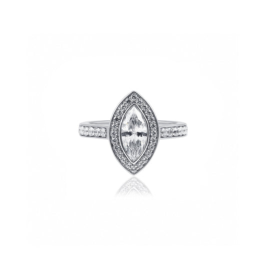 1ct Platinum Marquise Lab Grown Halo Diamond Engagement Ring