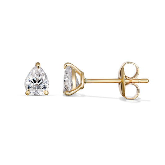 Teardrop 9CT Cubic Zirconia Yellow Gold Pear Claw Studs