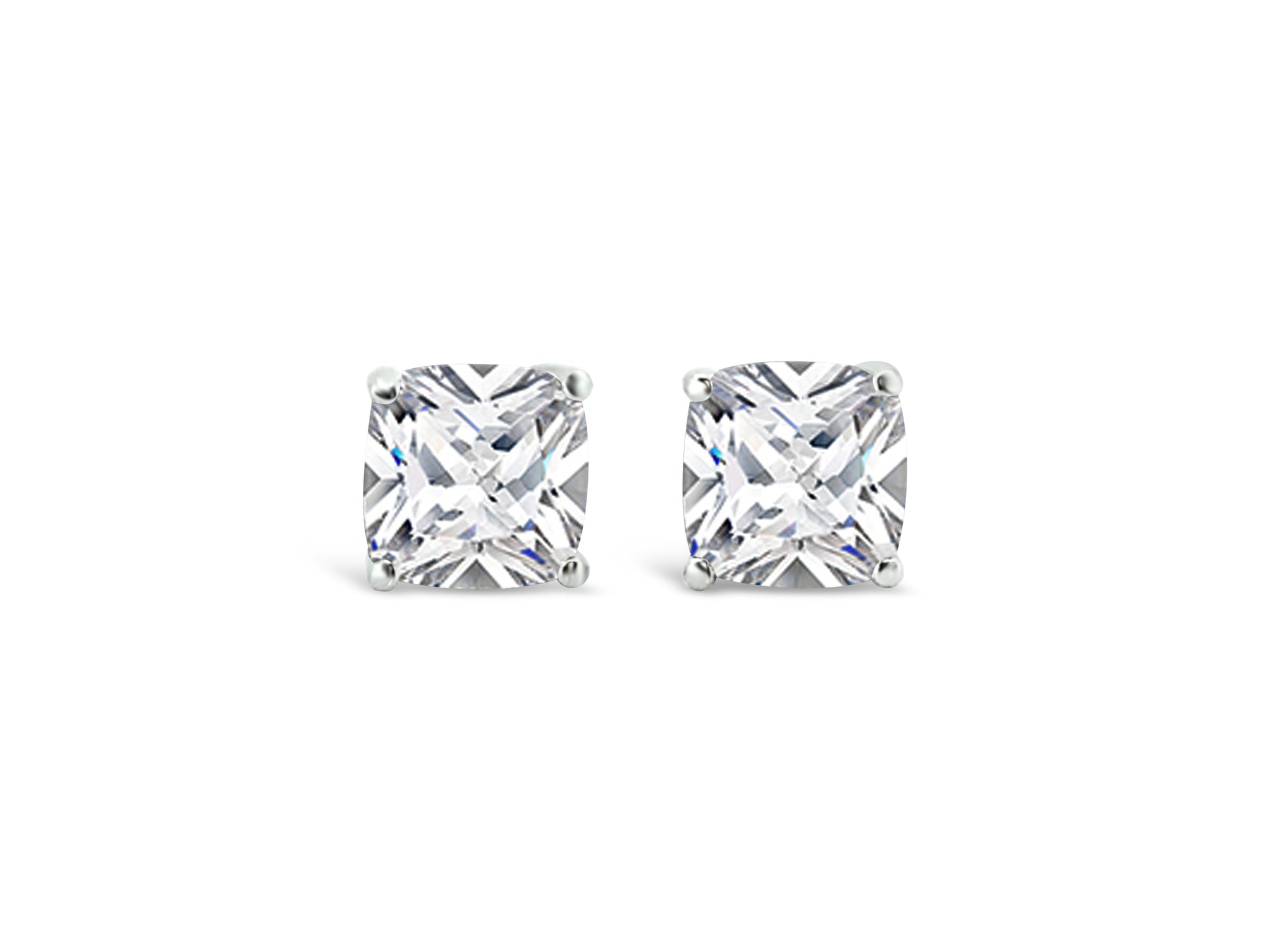 9CT Exquisite White Gold Cushion Cut Cubic Zirconia Stud Earrings