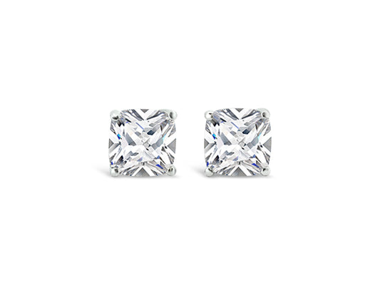 9CT Exquisite White Gold Cushion Cut Cubic Zirconia Stud Earrings