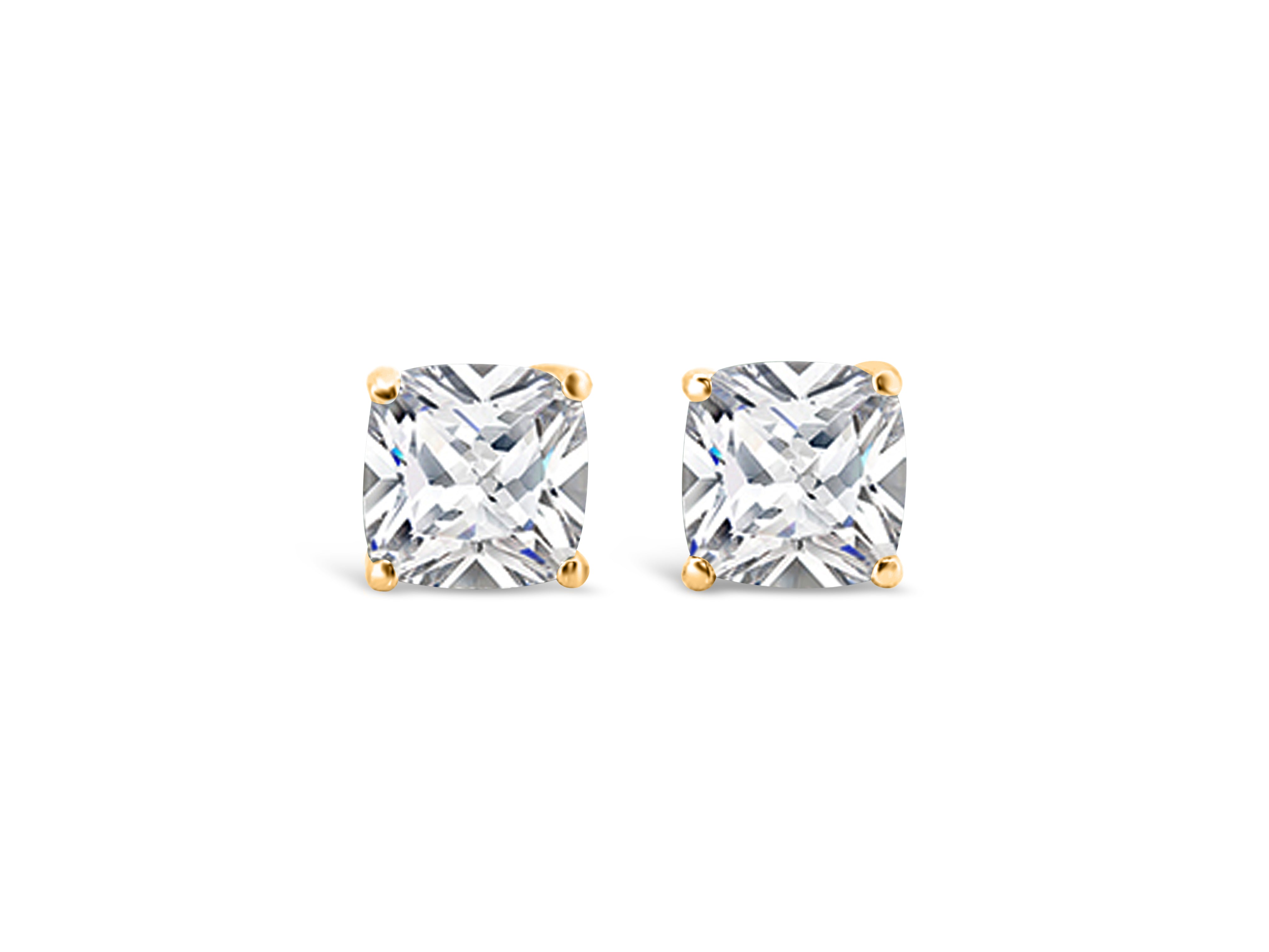 9CT Exquisite Yellow Gold Cushion Cut Stud Cubic Zirconia Earrings