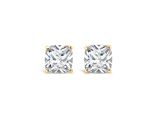 9CT Exquisite Yellow Gold Cushion Cut Stud Cubic Zirconia Earrings