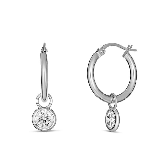 Timeless 9CT White Gold Hoop and Cubic Zirconia Drop Earrings