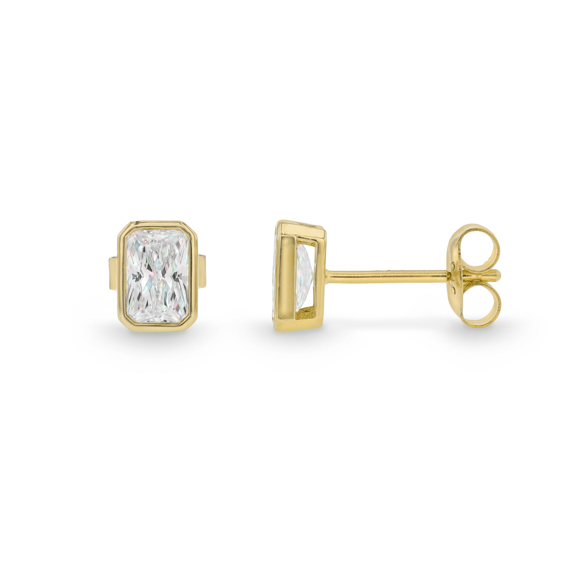 Sculpted 9CT Yellow Gold Cubic Zirconia Emerald Cut Stud Earrings