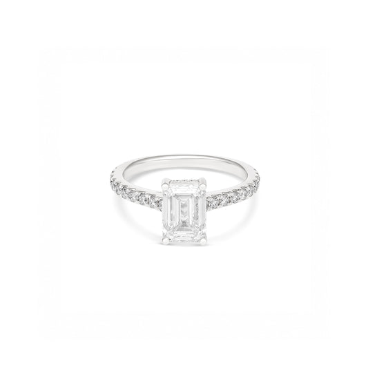 Emerald Cut Diamond Solitaire Ring in White Gold