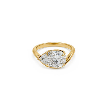 3ct East West Pear Solitaire - Curved Band