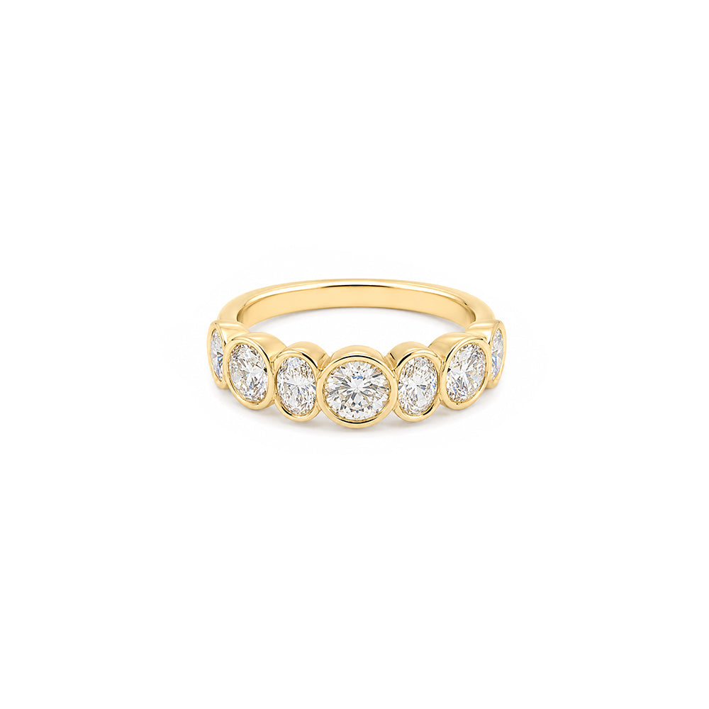 Bezel Set Oval and Round Diamond Wedding Ring