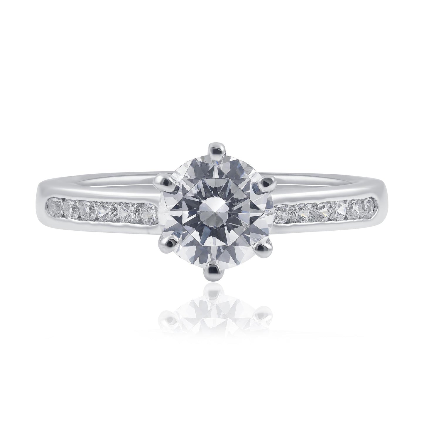 White Gold Diamond Engagement Ring with Channel-Set Shoulders